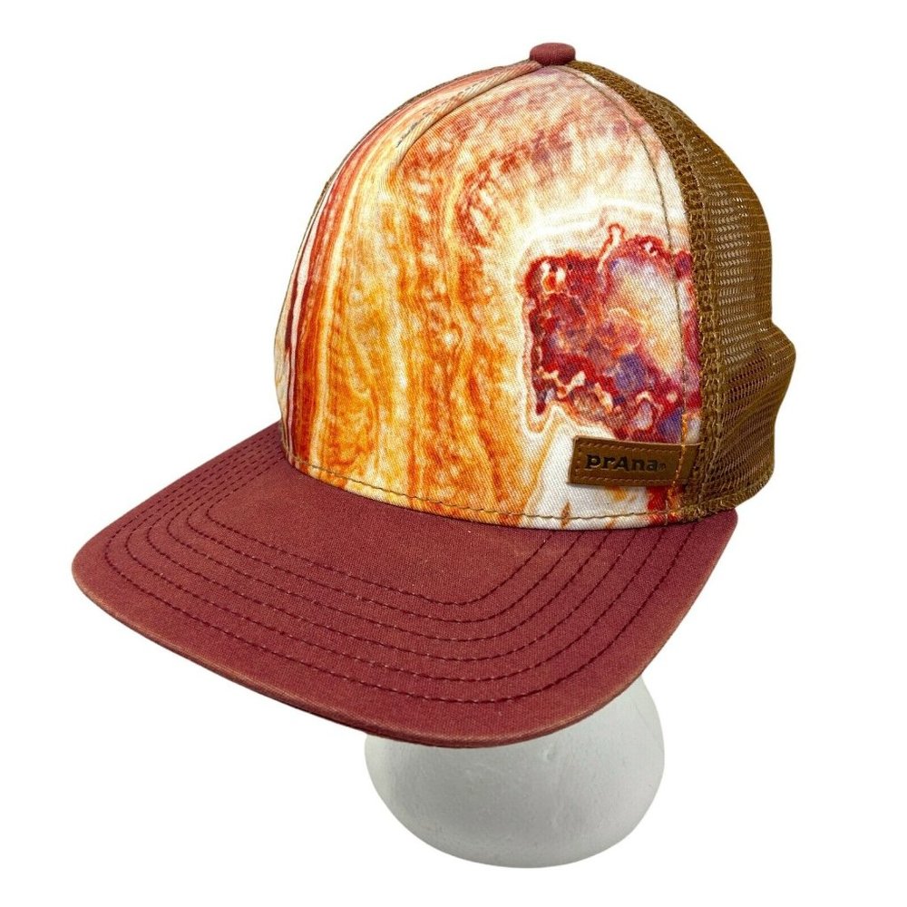 PrAna Trucker Cap Vista Hat Snap Back Brown and burgundy￼